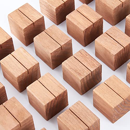 OLYCRAFT 20 Pcs Wood Place Card Holders Pine Wood Table Number Stands Saddle Brown Square Table Sign Stands for Wedding Dinner Home Party Events OLYCRAFT