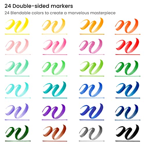 ARTEZA Kids Dual Tip Washable Markers, 24 Bright Colors, Marker Pens with Ultra Fine and Brush Tip, School Supplies for Kids Ages 3 and Up ARTEZA