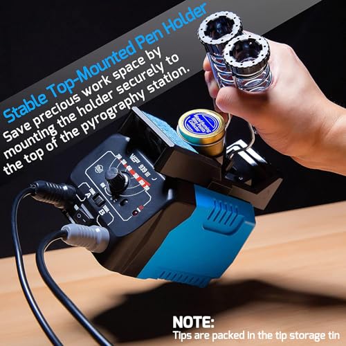 WEP 939-III Dual Pen Wood Burning Kit 34-IN-1 with 20 Woodburning Tips Soft-Grip Pyrography Pen with 2 Stencils, 2 Unfinished Wood, 1 Pen Holder WEP