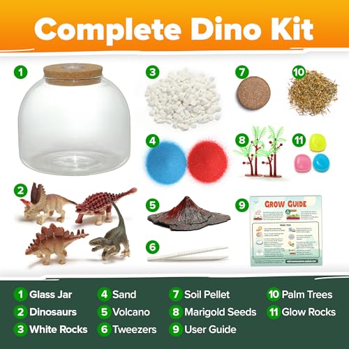 Light Up Terrarium Kit for Kids - DIY Dinosaur Educational Toy - Science Craft Project Gift Ideas for Boy Girl Ages 5, 7, 8-12 Year Old - STEM