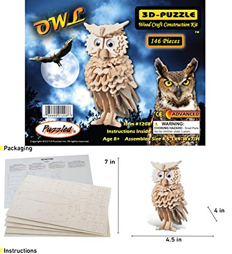 Puzzled 3D Puzzle Owl Wood Craft Construction Model Kit, Fun Unique & Educational DIY Wooden Toy Assemble Model Unfinished Crafting Hobby Puzzle to Puzzled