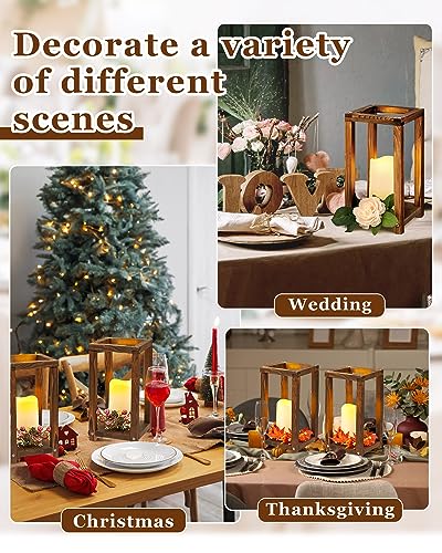 Huquary 24 Pcs Wooden Candle Lantern Bulk Wedding Lantern Centerpiece Includes 12 Farmhouse Wooden Candle Holder and 12 Flameless Decorative Led Huquary