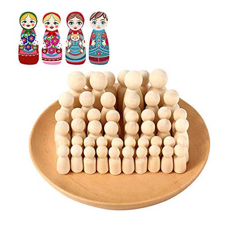 50 Pack Unfinished Wooden Peg Dolls, Abnaok Peg People, Doll Bodies, Wooden Figures, Decorative Peg Doll People for Kids DIY Art Craft, Painting, Peg Abnaok