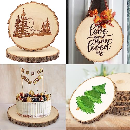 4 PCS 10-12 Inch Natural Wood Slices, Unfinished Paulownia Wood Circles with Barks for Coasters, DIY Crafts, Christmas Rustic Wedding Ornaments and