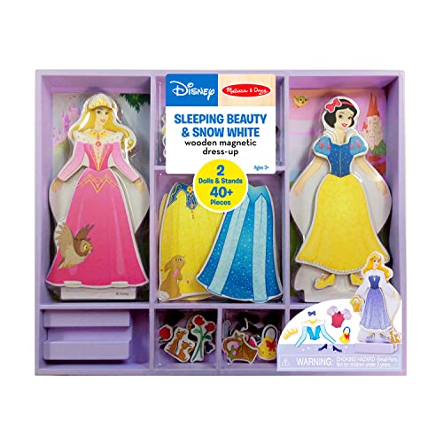 Melissa & Doug Disney Sleeping Beauty and Snow White Magnetic Dress-Up Wooden Doll Pretend Play Set (40+ pcs) - WoodArtSupply