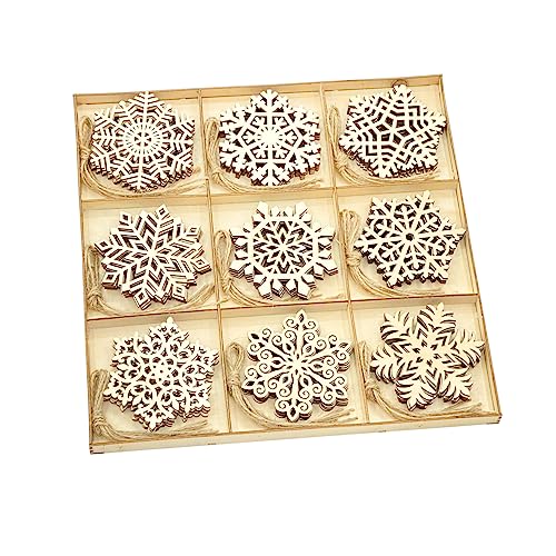 45 Pack Wooden Snow Flakes 3.5 Inch Unfinished Wood Snow Shaped Cutouts for DIY Christmas Crafts, with Sorting Tray(5 Pieces Each, 9 Designs) Cregugua