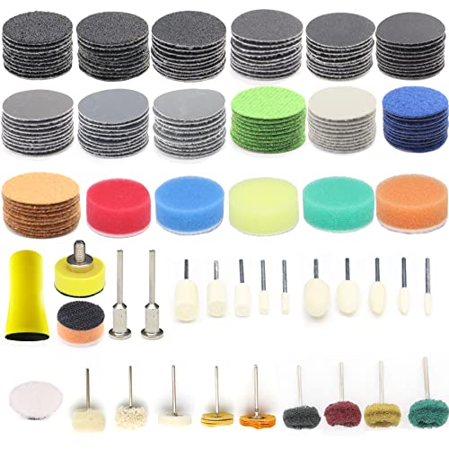 160Pcs 1inch Sanding Discs Hook and Loop 60 to 10000 Wet Dry Sandpaper with 1/8" Shank Backing Pad,Hand Sanding Block,Sponges Polishing Pads and CTPICXM