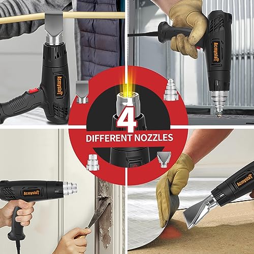 AcmyslaT Heat Gun 1800W Heavy Duty Soldering Hot Air Gun Variable Temperature Settings 572℉~932℉ (300℃-500℃) with 4 Heat Gun Attachment Nozzles Kit AcmyslaT