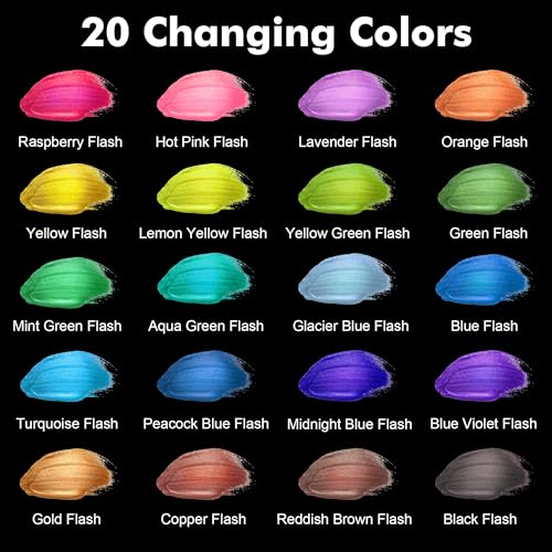 Shuttle Art Color Change Acrylic Paint, 20 Chameleon Colors Acrylic Paint, 60ml/2oz Bottles, Iridescent Paint for Artists, Beginners, Kids Painting & Shuttle Art