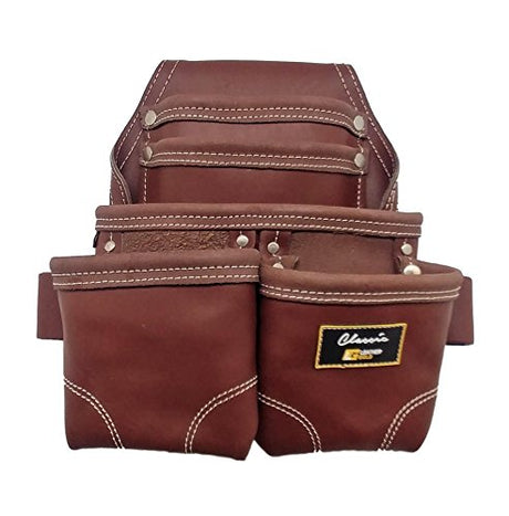 LEATHER GOLD Nail Pouch | Leather Tool Pouch 3350DP, 5 Pockets, Brown, Oil-Tanned Leather, Heavy Duty Carpenter Tool Belt with Reinforced Seams and 2 Leather Gold