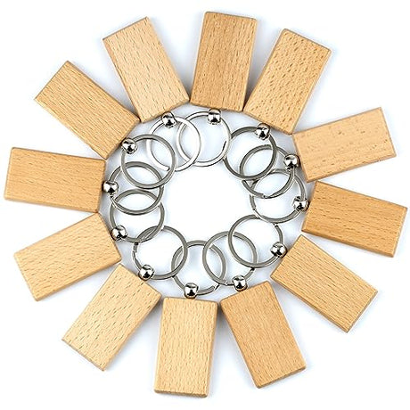 12 Pieces Wooden Keychains Personalized Blank Wood Key Chain Set Rectangle Unfinished Wooden Key Ring Key Tags DIY Keychain Supplies for Engraving IFAMIO