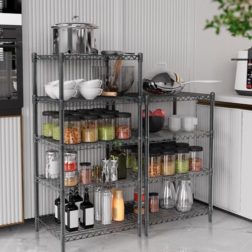 AHEONLAR 3 Tier Grey Storage Racks and Shelving - Heavy Steel Material Pantry Shelves - Adjustable Storage Shelf Metal Storage Rack Wire, Suitable