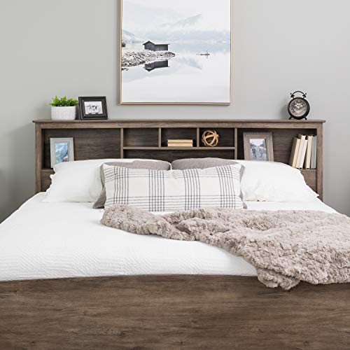 Drifted Gray King Size Bookcase Headboard – Stylish & Space-Saving Design by Prepac - WoodArtSupply