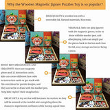 Wooden Magnetic Jigsaw Puzzles Toy, Toddler Craft Toys Educational Travel Puzzle Games Double Sided Drawing Easel for Boys and Girls QIAONIUNIU