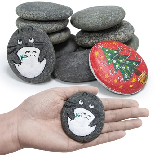 Markdang Rocks for Painting 10 Pcs 3-4” Large River Rock for Paint Natural Flat & Smooth Stones for Painting for Kids & Adult Craft Gift