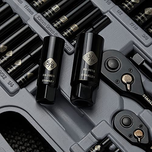 STANLEY Mechanics Tool Set, SAE, 1/4 in. & 3/8 in Drive, 69 Piece, Black Chrome (92-824) Stanley