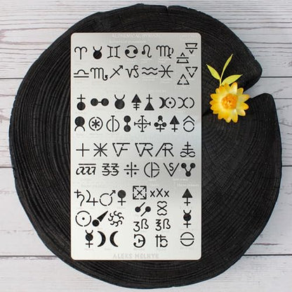 Aleks Melnyk No.398 Metal Stencil, Alchemical Symbols, Small Stencil, 1 PC, Template for Wood Burning, Engraving, Crafting, Scrapbook - WoodArtSupply