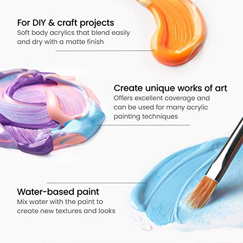 ARTEZA Craft, Set of 20 Vintage Tones, 2.02-oz/60 ml Bottles, Water-Based, Matte Finish, Acrylic Paint Set for Art & DIY Outdoor Projects on Glass, ARTEZA