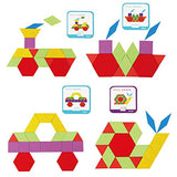 LovesTown 209 PCS Wooden Pattern Blocks, Geometric Shapes Blocks Pattern Blocks with Cards Tangram Puzzles for Kids Educational Tangram Toys LovesTown