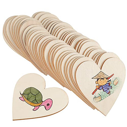 HAKZEON 3 Inches 100 PCS Wood Heart Cutouts, Unfinished Wood Heart Slices, Blank Wooden Heart for DIY Crafts Projects, Decoration, Wedding
