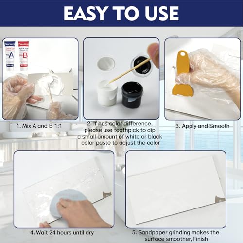 Porcelain Repair Kit, Tub and Tile Repair Kit, Super Strong and Durable Bathtub Repair Kit, Quartz Countertop Repair Kits for Ceramic, Porcelain, Yeardera