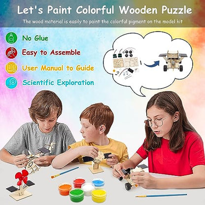 4 in 1 STEM Projects for Kids Ages 8-12 Solar-Power Science Experiment Wooden Building Kits Assembly 3D Wooden Puzzles Toy for Boys and Girls 8 9 10