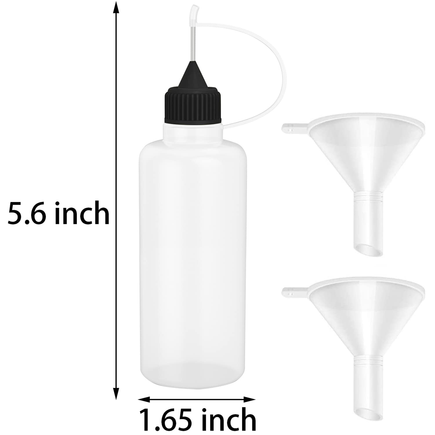 6 Pcs 4 Ounce Needle Tip Glue Bottle 120ml Plastic Dropper Bottles Multicolor Lid with 2 Pcs Mini Funnel for Small Gluing Projects, Paper Quilling Hulless