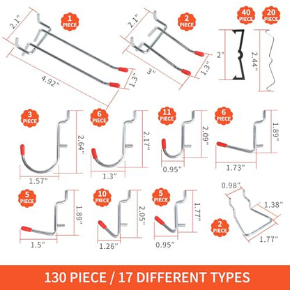 FALPRO 130PCS Pegboard Hooks Assortment - Peg board Hooks for Hanging Tools with Pegboard Bins & Cups,1/8-Inch Pegboard Wall Organizer - Ideal for Organizing in the Garage Kitchen Workbench Craft Room