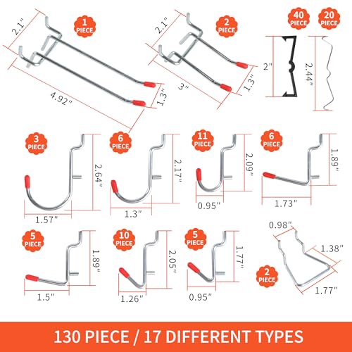 FALPRO 130PCS Pegboard Hooks Assortment - Peg board Hooks for Hanging Tools with Pegboard Bins & Cups,1/8-Inch Pegboard Wall Organizer - Ideal for FALPRO