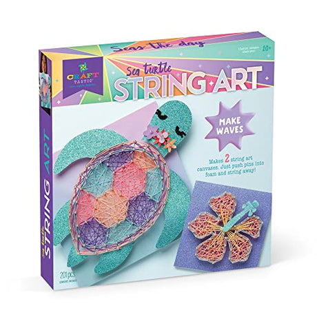 Craft-tastic — String Art Sea Turtle for 2 Fun Craft Projects — Sea Turtle and Hibiscus Flower — Ages 10+ Craft-tastic