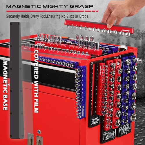 Magnetic Socket Holder Organizer Set: 6-Piece Detachable 1/2 3/8 1/4 Drive Sockets Storage Tray Magnetic Socket Organizer Tool Box Drawer Tool Box SEDY