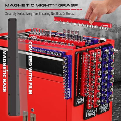 Magnetic Socket Holder Organizer Set: 6-Piece Detachable 1/2 3/8 1/4 Drive Sockets Storage Tray Magnetic Socket Organizer Tool Box Drawer Tool Box