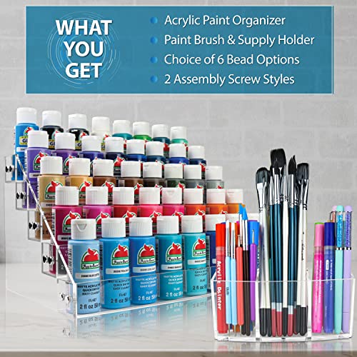 JKB Concepts Acrylic Paint Organizer Set. Stunning Diamond-Polish Finish. 2oz Bottles, Miniatures & More Perfectly Fit in Paint Holder. Space-Saving - WoodArtSupply