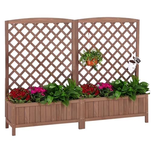 Aivituvin Planter with Trellis Raised Garden Bed Large Garden Box Outdoor for Flower Standing Vertical Lattice Panels for Vine - WoodArtSupply