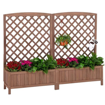 Aivituvin Planter with Trellis Raised Garden Bed Large Garden Box Outdoor for Flower Standing Vertical Lattice Panels for Vine - WoodArtSupply