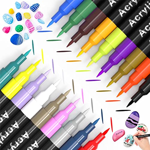 Acrylic Paint Pens for Rock Painting,Set of 18 Extra Fine Point Non-toxic Acrylic Paint Pen Paint Markers for Stone,Ceramic,Glass,Wood,Canvas,Fabrics
