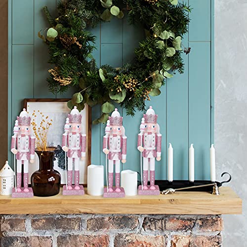 SEWACC Christmas Nutcracker Wooden Nutcracker Ornaments Christmas Decoration Unfinished Nutcracker Figurines Puppet (Pink) SEWACC