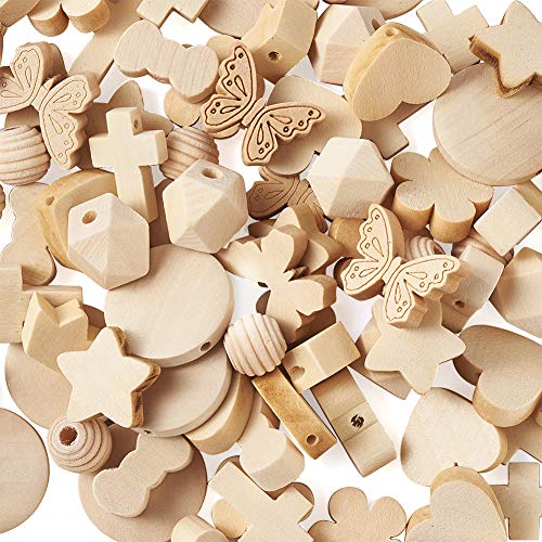 Elecrelive 100pcs/box Assorted Natural Wood Spacer Beads 10 Styles Unfinished Wooden Loose Beads for Arts Crafts DIY Jewelry Making Hole:1.5-3mm EEE ELECRELIVE