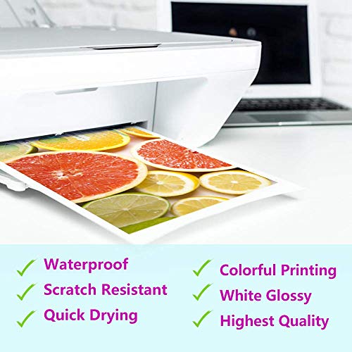 20 Glossy Sticker Paper Cricut for Inkjet Printer- Waterproof Paper Printable Vinyl White Decal Sheets A4 - Holds Ink Beautifully & Dries Quickly GPFMLDFV