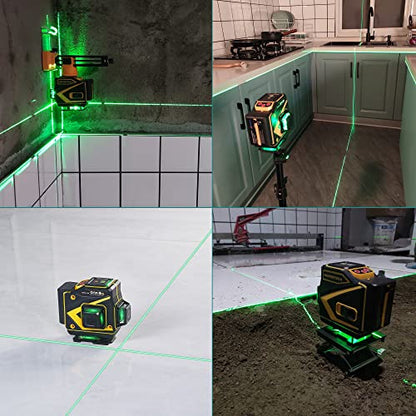 INSPIRITECH Tile Laser Level Self Leveling 3D Alignment Guide,3x360° Horizontal Vertical 12 Cross Lines, Green Beam Lazer Leveler Tool for Floor - WoodArtSupply