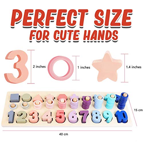 CozyBomB Wooden Number Puzzle for Kids - Montessori Toys for 1 Year Old Toddlers Learning Age 3 4 5 Years Old - Wooden Counting Blocks Sorting Toys - WoodArtSupply