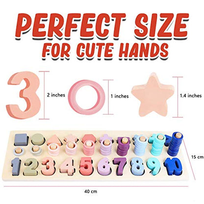 CozyBomB Wooden Number Puzzle for Kids - Montessori Toys for 1 Year Old Toddlers Learning Age 3 4 5 Years Old - Wooden Counting Blocks Sorting Toys - WoodArtSupply