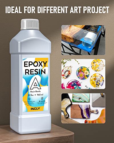 INCLY 64OZ Crystal Clear Epoxy Resin Kit, High Gloss & Bubbles Free Resin Supplies For Coating and Casting, Table Top, Countertop, River Table, Wood, - WoodArtSupply