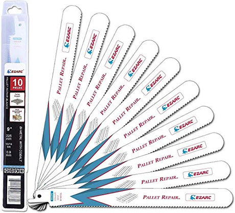 EZARC Reciprocating Saw Blades Set 9 Inch, Bi-Metal with Cobalt Nail Embedded Wood, Pallet Repair, Multi-Purpose Demolition Blades for EZARC