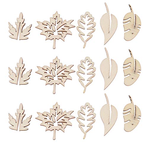 Amosfun 50pcs Laser Cut Wood Embellishment Hollow Out Wooden Leaves Shape Wood Discs Unfinished Wood Cutout for Arts Crafts DIY Decoration Amosfun