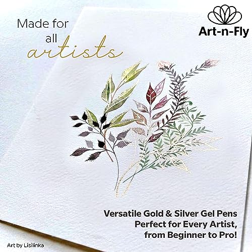Gold & Silver Gel Pen for Artist 0.7mm Fine Point - Gold Ink Pen with Japanese Ink 6 PACK - Silver/Gold Metallic Pens for Art Drawing, Sketching & Art-n-Fly
