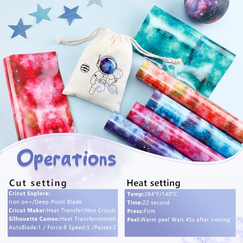 Tintnut Glow in Dark HTV Heat Transfer Vinyl - 12x10 inch 6 Sheets Luminous Galaxy Iron on Vinyl Galaxy HTV Vinyl for T-Shirts DIY Compatible with Tintnut