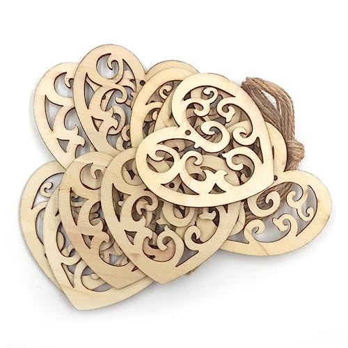 Anneome 10pc Wood Log Slices Unfinished Wood Slices Heart Shaped Wood Heart Wood Slices Unfinished Wood Cutouts Wood Heart Confetti Wood Log Discs - WoodArtSupply