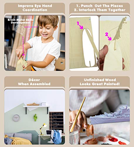 Puzzled 3D Puzzle Battleship Navy Ship Wood Craft Construction Kit Educational DIY Wooden Toy Assemble Model Unfinished Craft Hobby Navy Ship Puzzle Puzzled