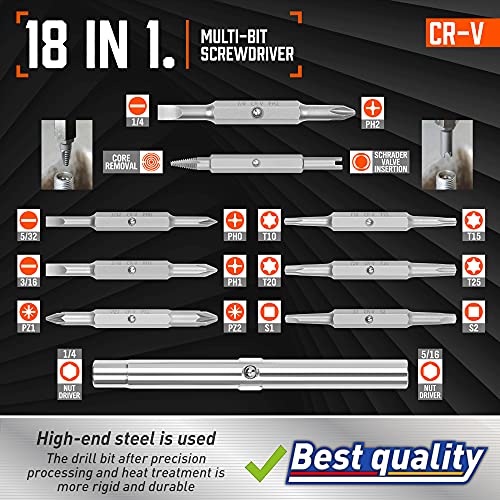 Amartisan 18-in-1 Multi-bit Screwdriver Set Tool All in One, Portable Multi-Purpose Screwdriver, Slotted/Philips/Pozi/Torx/Square,Nut Driver Amartisan